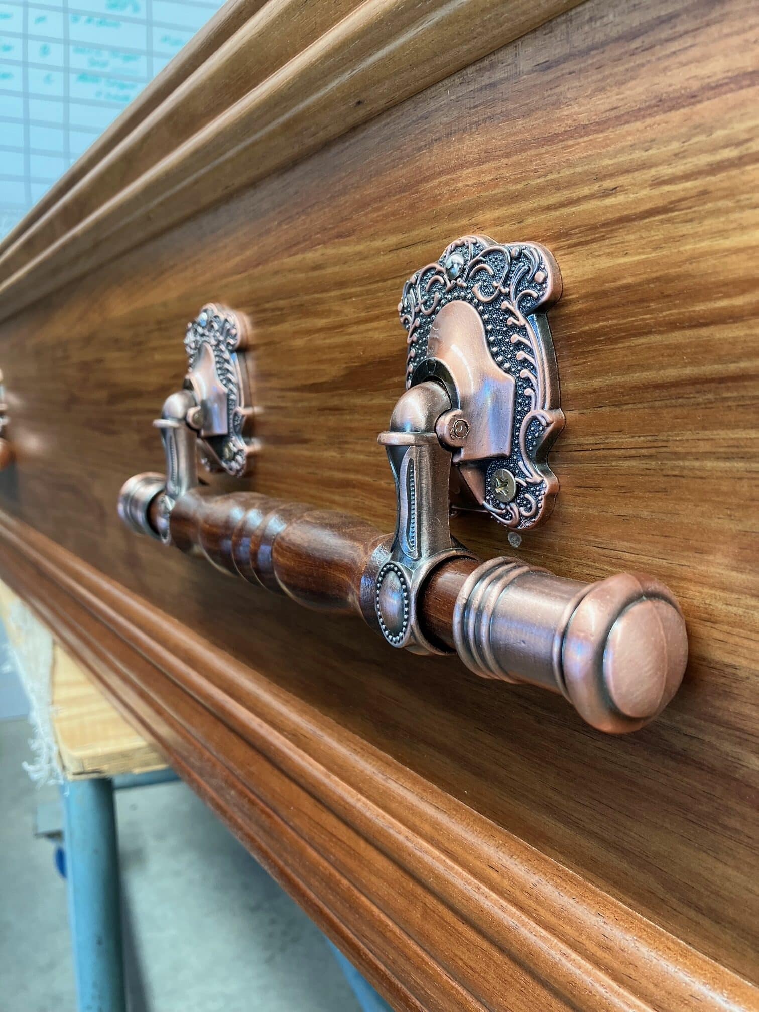 Closeup of casket handle.
