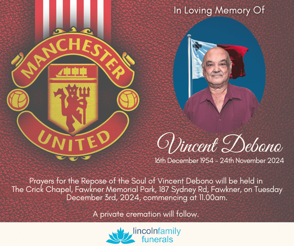 Red and gold Manchester United themed memorial service template