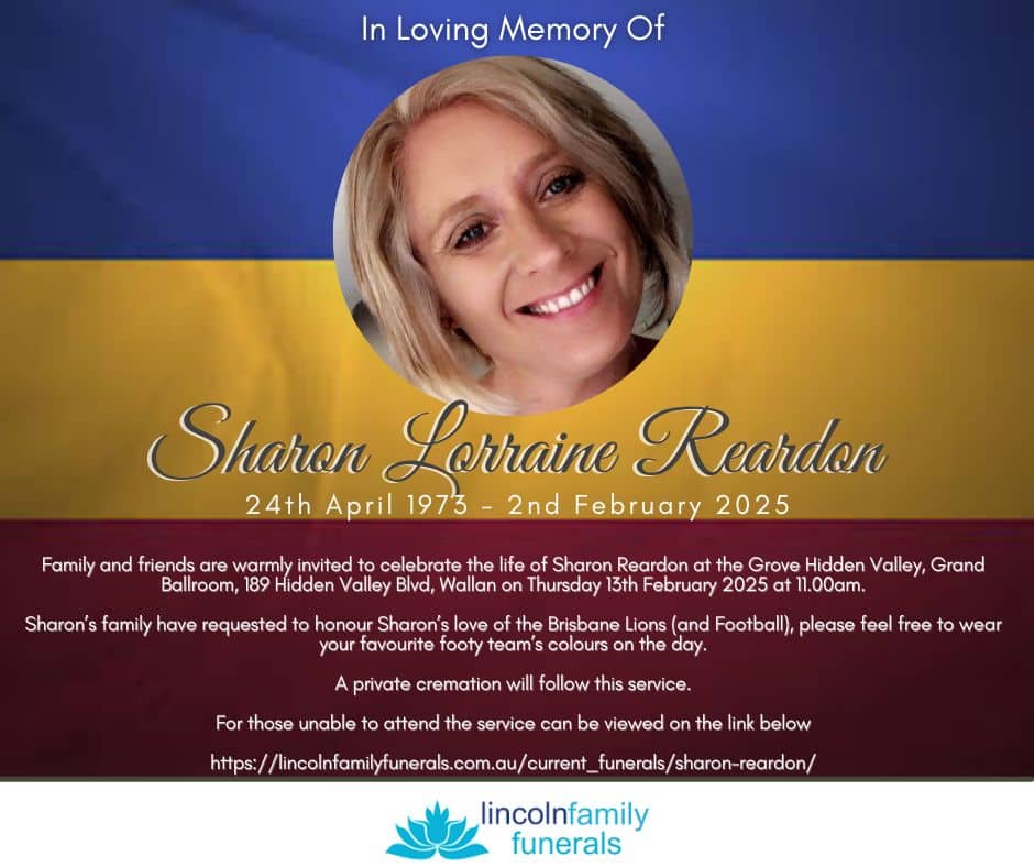 Red memorial service program template with golden accents and photo frame