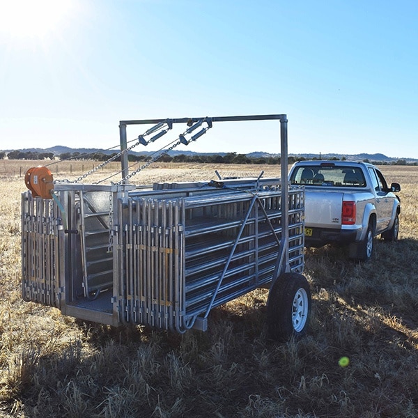 Portable corral for sheep is design for complete mobility and simple setup