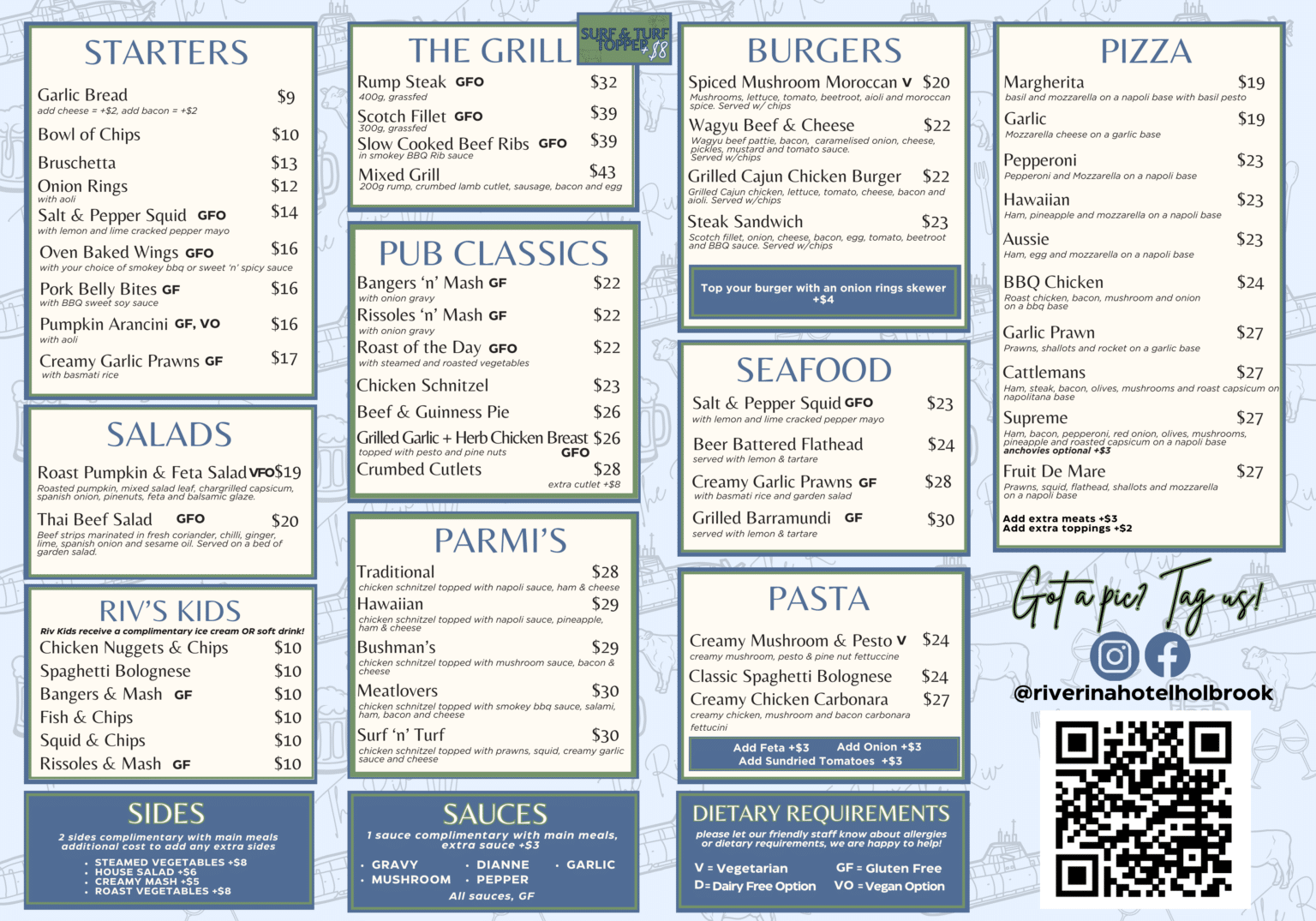 Riverina Hotel Holbrook Restaurant Menu