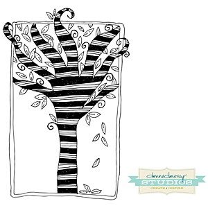 Donna Downey Cling Rubber Stamp - Striped Tree Of Life