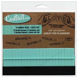Contact USA Clickable Stamp Set Planner Pegz Date Black Ink Pad 46pc