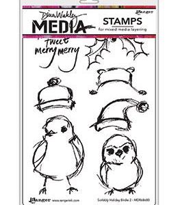 Dina Wakley Media Stamp Scribbly Holiday Birdie 2