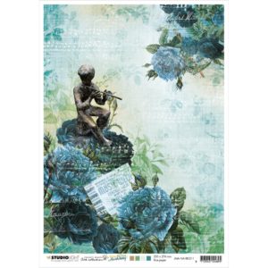 Jenine's Mindful Art New Awakening Rice Paper Sheet A4 -Roses/Flute/Ticket