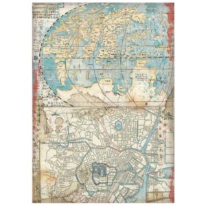 Stamperia Rice Paper Sheet A4 - Map, Sir Vagabond In Japan