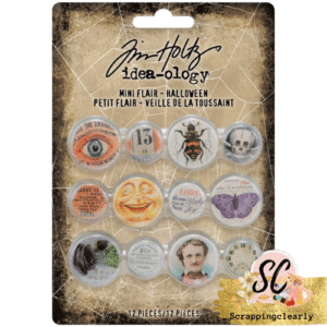 Tim Holtz Idea-Ology - Mini Flair Buttons - Halloween - 12 Pieces